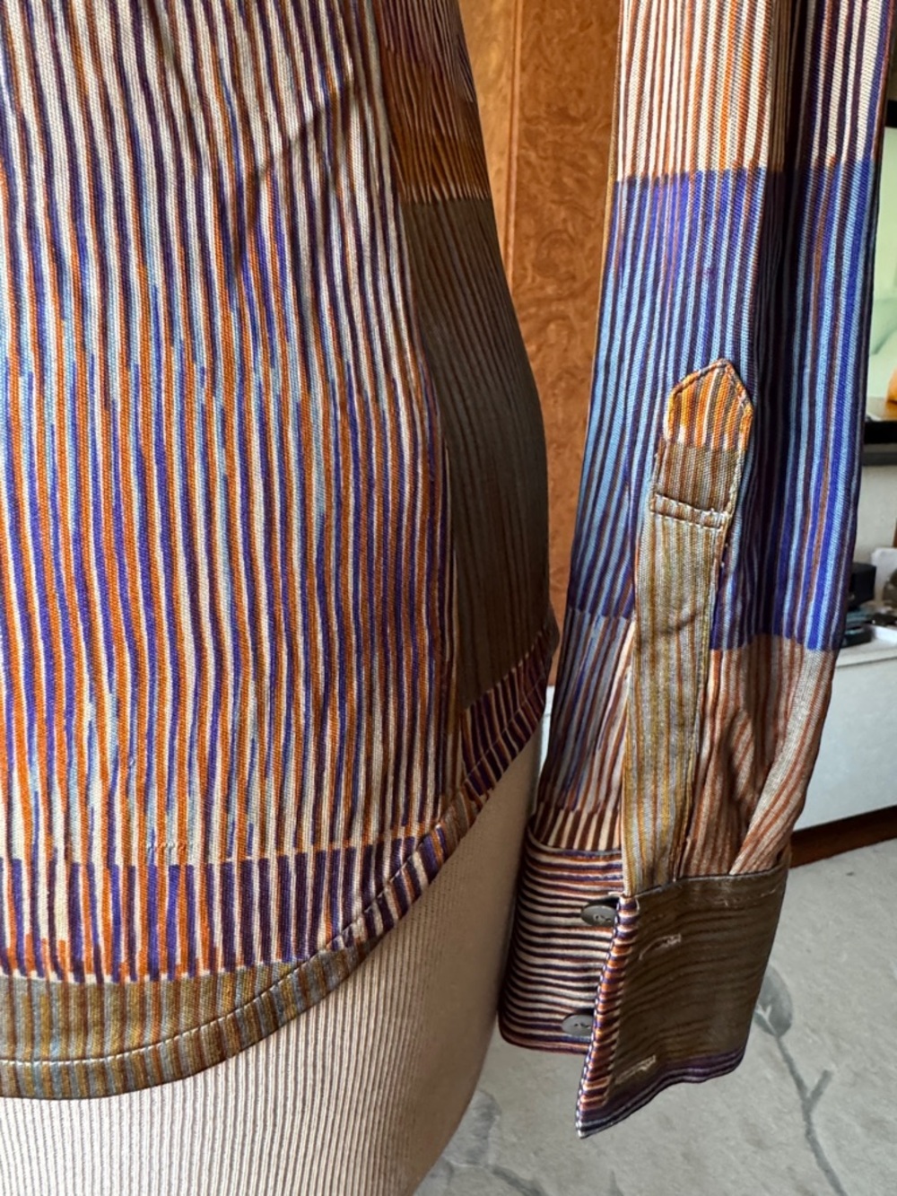 Multi-Color Italian Striped Patchwork Button-Down Blouse - Picture 4 of 5